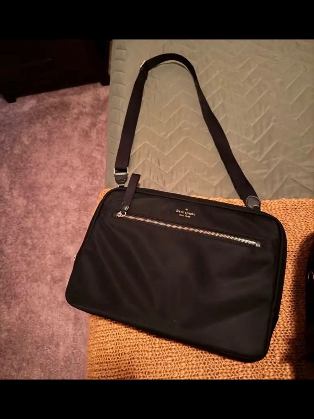 kate spade Black Nylon  Messenger Bag with Silver Hardware